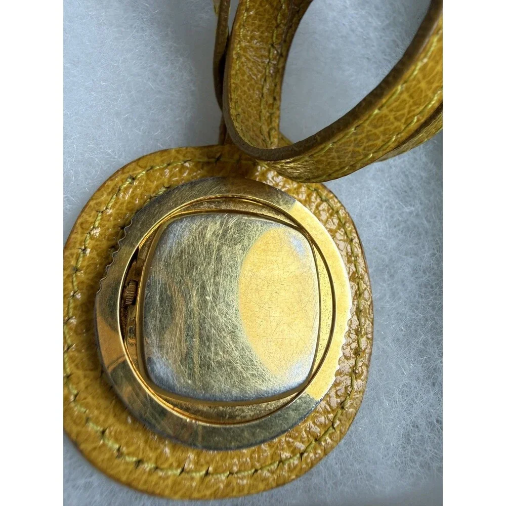 Vintage Joan Rivers Classics Mustard Yellow Leather Bag Charm Watch Square Gold